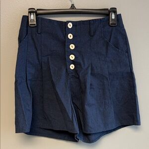 Mi Ami Navy Button Front Linen Blend Shorts Size M